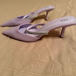 ZARA WOMEN LILAC RHINESTONE MULES SIZE 41 (US 9.5)